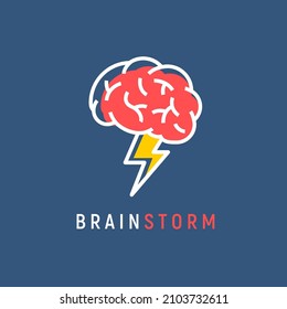 Brainstorm vector icon idea. Brain storm lighting power creative concept, mind illustration