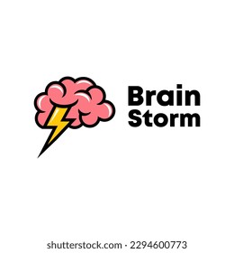 Brainstorm vector icon idea. Brain storm lighting power creative concept, mind illustration