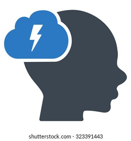 Brainstorm vector icon. Style is bicolor flat symbol, smooth blue colors, rounded angles, white background.