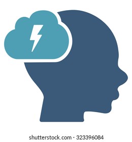 Brainstorm vector icon. Style is bicolor flat symbol, cyan and blue colors, rounded angles, white background.
