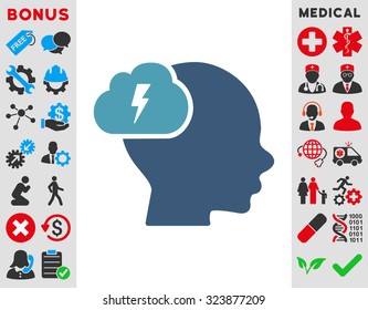 Brainstorm vector icon. Style is bicolor flat symbol, cyan and blue colors, rounded angles, white background.