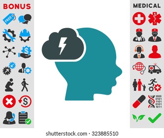 Brainstorm vector icon. Style is bicolor flat symbol, soft blue colors, rounded angles, white background.