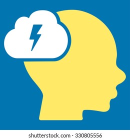 Brainstorm vector icon. Style is bicolor flat symbol, yellow and white colors, rounded angles, blue background.