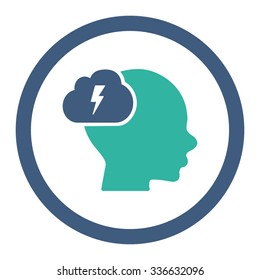 Brainstorm vector icon. Style is bicolor flat rounded symbol, cobalt and cyan colors, rounded angles, white background.
