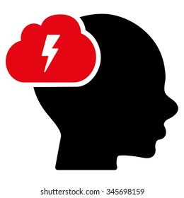 Brainstorm vector icon. Style is bicolor flat symbol, intensive red and black colors, rounded angles, white background.