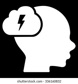 Brainstorm vector icon. Style is flat symbol, white color, rounded angles, black background.