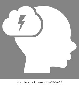 Brainstorm vector icon. Style is flat symbol, white color, rounded angles, gray background.
