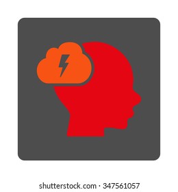 Brainstorm vector icon. Style is flat rounded square silver button with red symbol, white background.