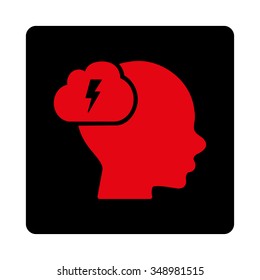 Brainstorm vector icon. Style is flat rounded square button, intensive red and black colors, white background.