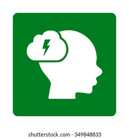 Brainstorm vector icon. Style is flat rounded square button, white and green colors, white background.