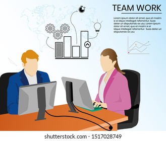 brainstorm vector illustration. Company colleagues, happy coworkers cartoon characters. Office meeting, teamwork. Creative team discussing, planning business development strategy