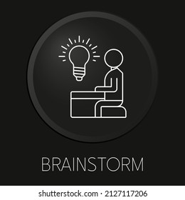 Icono de línea vector de tormenta de ideas sobre botón 3D aislado en fondo negro. Vector Premium.