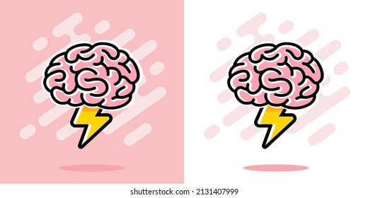 Brainstorm vector logo. Human brain and lightning
