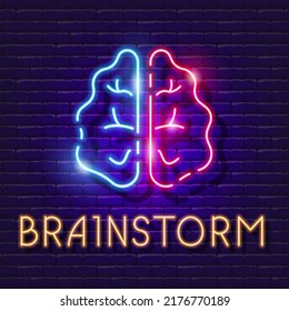 Brainstorm Vektor Neonzeichen. Hirnleuchtsymbol für Design.