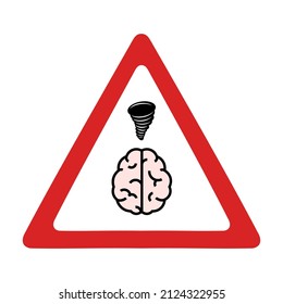 Brainstorm warning traffic sign with tornado icon, vector illustration