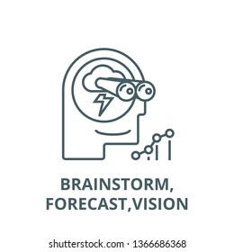 Brainstorm,forecast,vision line icon, vector. Brainstorm,forecast,vision outline sign, concept symbol, flat illustration