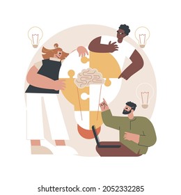 Ilustración abstracta del concepto del vector. Trabajo en equipo, herramientas de lluvia de ideas, gestión de ideas, equipo creativo, proceso de trabajo, búsqueda de soluciones, metáfora abstracta de colaboración de inicio.