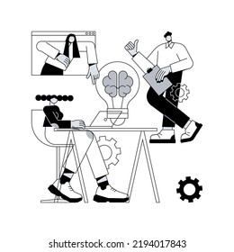 Ilustración abstracta del concepto del vector. Trabajo en equipo, herramientas de lluvia de ideas, gestión de ideas, equipo creativo, proceso de trabajo, búsqueda de soluciones, metáfora abstracta de colaboración de inicio.