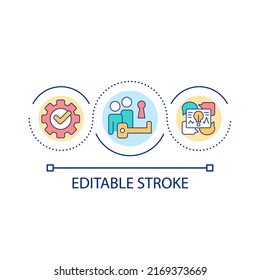 Brainstorming activities for problem solving loop concept icon. Generating ideas together abstract idea thin line illustration. Isolated outline drawing. Editable stroke. Arial font used