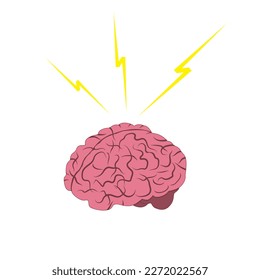 Brainstorming-Banner. Das Gehirn belastet, blitzt und strahlt. Eine kreative Idee finden, einen Problemvektorvektor lösen