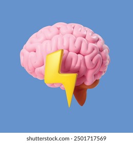 Brainstorming banner. The brain strains, thunderbolt. Finding a creative idea, Brainstorm thinking idea. Isolated 3d vector human brain icon