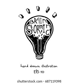 Brainstorming and birth of idea concept hand drawn element for design
