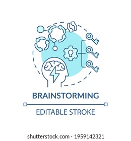 Brainstorming blue concept icon. Creative thinking. Method for finding innovative solution. Problem solving idea thin line illustration. Vector isolated outline RGB color drawing. Editable stroke