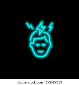 Brainstorming blue glowing neon ui ux icon. Glowing sign logo vector
