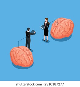 brainstorming brain charging isometric 3d vector illustration concept for banner, website, illustration, landing page, flyer, etc.
