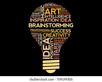 Brainstorming bulb word cloud collage, concept background