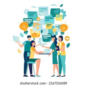 brainstorming business meeting creating new idea, wall stickers with effective ideas meeting creative workers. resourceful businessmen looking for new opportunities through brainstorming wall stickers