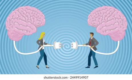 Brainstorming businesswoman and businessman. Dimension 16:9. Vector illustration.