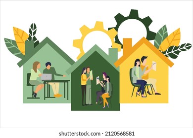brainstorming with colleagues at office, digging for business solutions, data analysis, Vector illustration for conversation,Professional communication