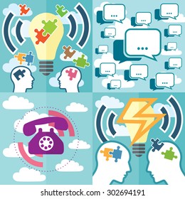 Brainstorming concept. 4 separate abstract illustrations.