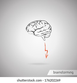 Brainstorming concept. Brain and one flash.
