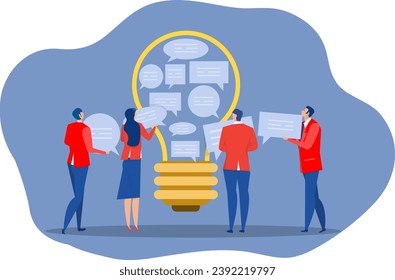 Brainstorming concept ,Business Team Input Comment To Idea Building Idea Team Work to bright lightbulb new idea for discussion, meeting , training course class workshop discover solutionflat 