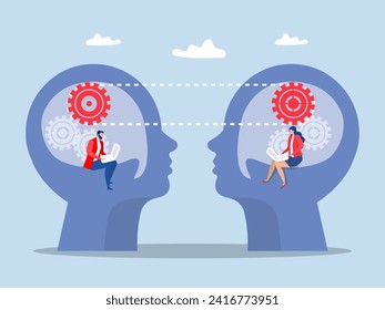 brainstorming concept, Collaboration and synergy Connected mind mechanisms of the people Flat vector illustration