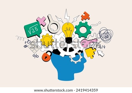 Brainstorming concept in flat neo brutalism design for web. Ideas generation, imagination and innovation finding, creativity process. Vector illustration for social media banner, marketing material.
