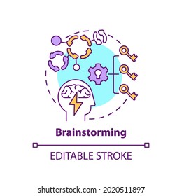 Brainstorming concept icon. Creative thinking. Method for finding innovative solution. Problem solving idea thin line illustration. Vector isolated outline RGB color drawing. Editable stroke