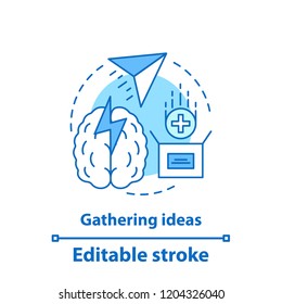 Brainstorming concept icon. Gathering ideas idea thin line illustration. Thinking. Solution searching. Vector isolated outline drawing. Editable stroke