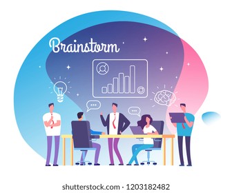 Brainstorming concept. People meeting on workshop. Business success, team thinking on startup and brainstorming vector background. Illustration of teamwork startup, brainstorming team