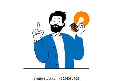 Brainstorming-Konzept mit Menschen-Szene in flachem Web-Design. Mann, der Glühbirne hält, Lösungen findet und kreative Ideen hervorbringt. Vektorgrafik für Social-Media-Banner, Marketingmaterial.