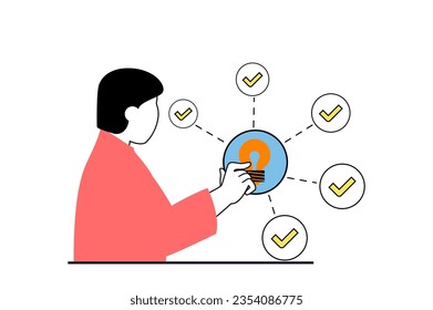 Brainstorming concept with people scene in flat web design. Man creating task system for generating ideas, opportunity, new solutions. Vector illustration for social media banner, marketing material.