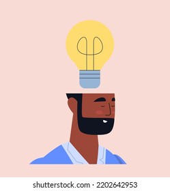 Brainstorming concept. Thinking process. Light bulb in the head. Vector illustration in a flat style
