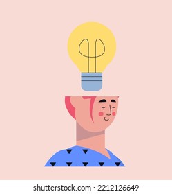 Brainstorming concept. Thinking process. Light bulb in the head. Vector illustration in a flat style