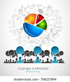 Brainstorming concepual image with hand drawn business doodle background and infographic elements.