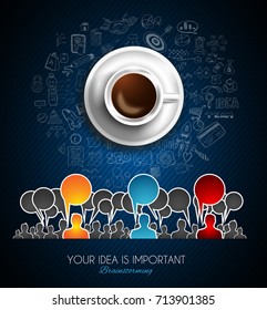 Brainstorming concepual image with hand drawn business doodle background and infographic elements.