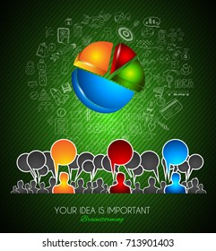 Imagen concebida para la lluvia de ideas con fondo de doodle de negocios a mano y elementos infográficos.