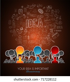 Brainstorming concepual image with hand drawn business doodle background