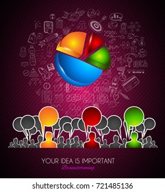 Brainstorming concepual image with hand drawn business doodle background